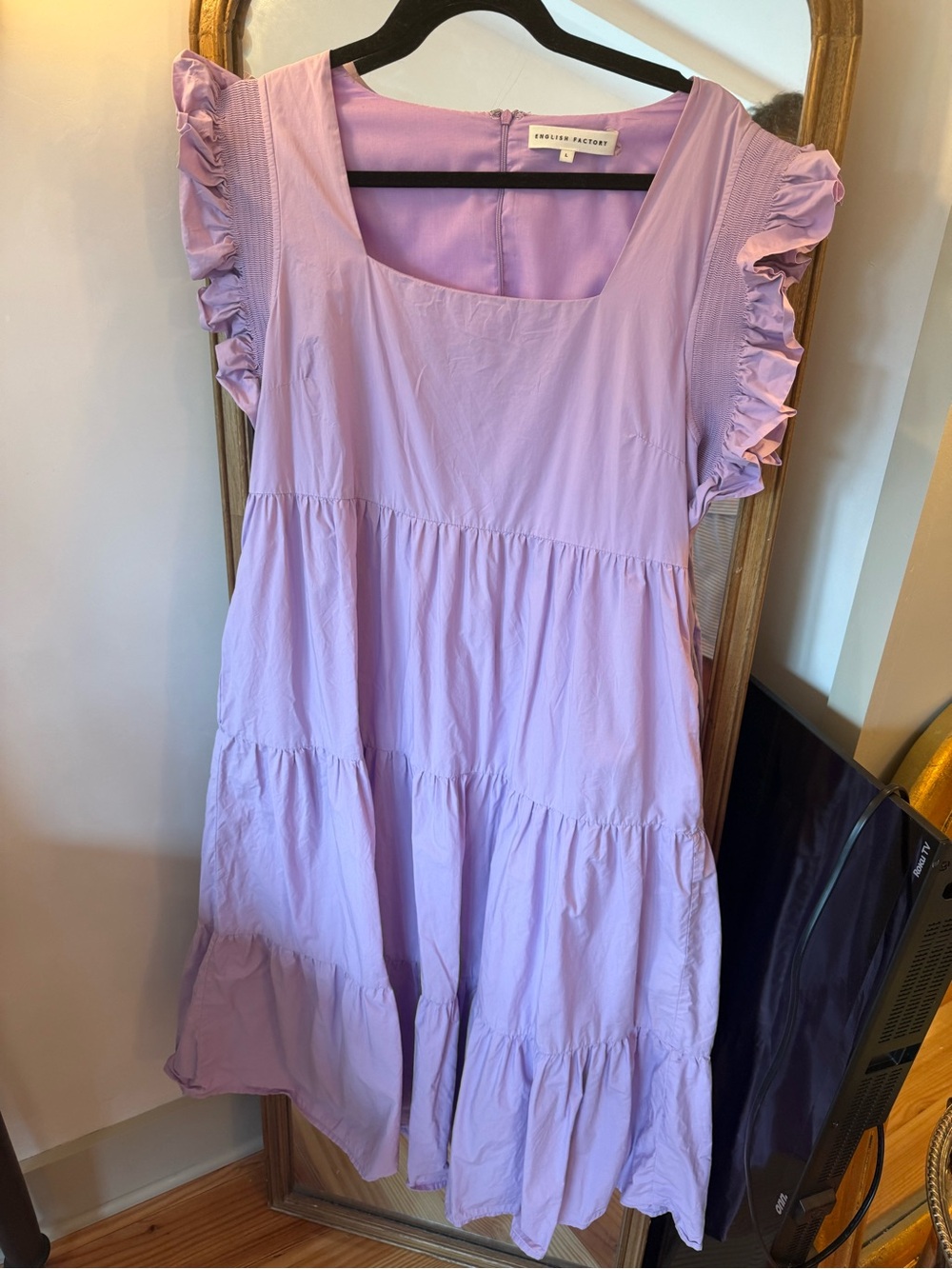 English Factory Lavender Tiered Ruffle-Sleeve Dress